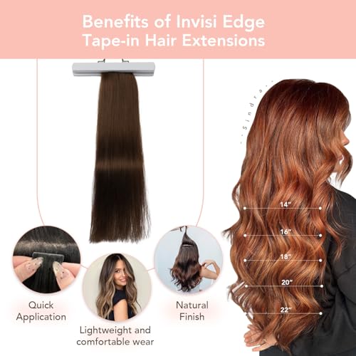 Image of Sindra Invisible Tape in Hair Extensions Human Hair Auburn Ginger | 18 Inch 50g 20pcs, Seamless Injected Tape Ins, Add Volume, Remy Human Hair Extensions, Lightweight Wear