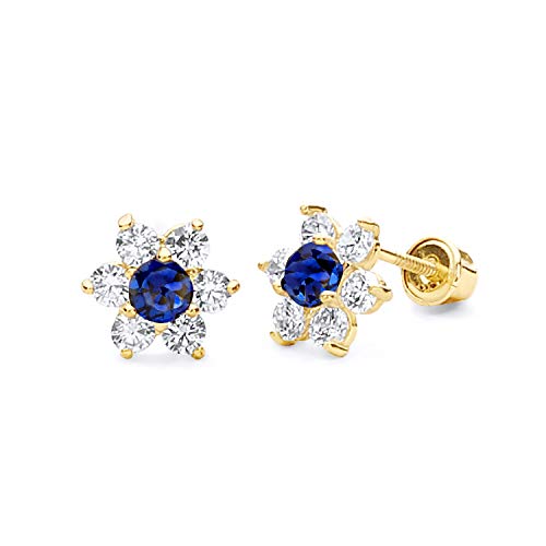 14k REAL Yellow Gold Flower Stud Earrings with Screw Back - 12 Different Color Available