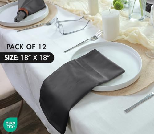 Image of Ruvanti Cloth Napkins Set of 12, Cotton Enrich 18 inchx18 inch - Dark Grey | Washable, Soft, Durable & Absorbent Everyday Napkins. For Home, hotel, Wedding Napkins, Thanksgiving, Christmas Dinner Napkin