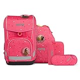 ergobag Cubo Light Urlaub auf dem ReitBärhof Schulranzen Set 5tlg. Verschiedene Kletties (Pferde im Galopp)