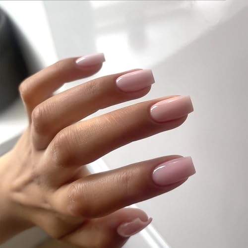 24 Stück Rosa Einfarbig Nägel Zum Aufkleben, Mittel Quadrat Neutral Künstliche Fingernägel Fake Nails Soft Gel für Frauen DIY, Glänzende Falsche Nägel Mit Voller Deckkraft (Rosa, Mittel)