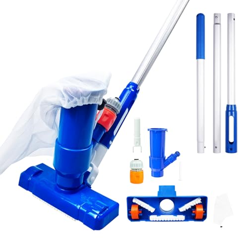Aspirador para Piscinas Herramientas de Limpieza, Cabezales de aspiración con mástil telescópico Desmontable Kit de Aluminio para bañera de hidromasaje, Fuente, cuario, SPA, Estanque