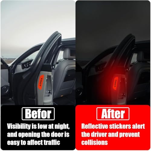 Image of Car Door Open Reflective Stickers for Cars & Bikes, Side Marker Bumper Fender Night Visibility Safety Warning Reflector Strips Waterproof Self Adhesive Universal Fit (Pack of 4, Red)