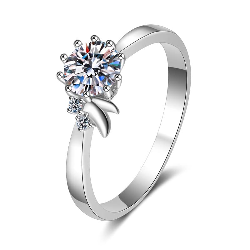 Bague Moissanite 0.5ct en argent 925 plaqué platine fleur 10 griffes