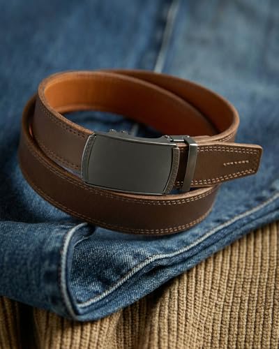 Image of CHAOREN Ratchet Belt Replacement Strap 1 3 /8 inch, Leather Belt Strap for 40MM Slide Click Buckle
