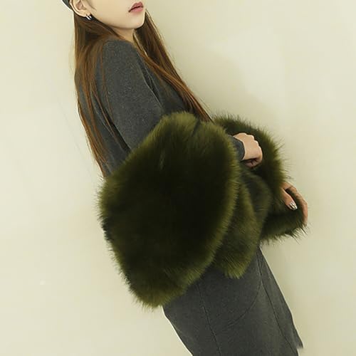 Women Faux Fur Shawl Wrap Collar Long Winter Neck Warmer Wraps Scarf Stole Wedding Sleeveless 1920s Bridal Fur Scarf (Army Green)4