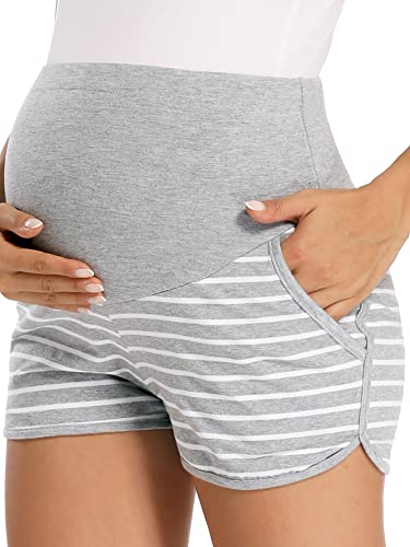 Image of fitglam Women's Maternity Shorts Over Belly Pregnancy Lounge Workout Running Pajama Sleep Shorts with Pockets