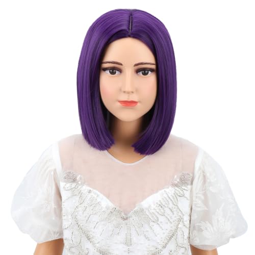 Dark Purple Wig for Kids Girls Purple Bob Wig Child Short Middle Part Bob Wigs Synthetic Wigs