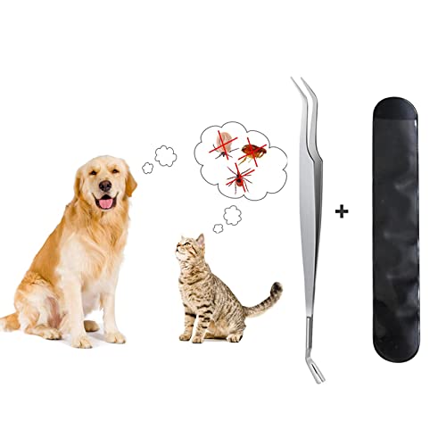JIEYUCHU 2 in 1 Zeckenzange, Edelstahl Zeckenzange, Zeckenpinzette und Zeckenhaken inkl, Zuverlässig Gegen Zecken Jeder Größe, Zeckenentferner für Mensch, Hunde, Katzen mit Lederbeutel