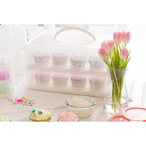 Image of Snapware (2-Layer, 24 Cupcakes Plastic Detachable Cupcake Carrier Storage Container With Lid and Handle, Freezer Dishwasher Microwave Safe (Pack of 3)