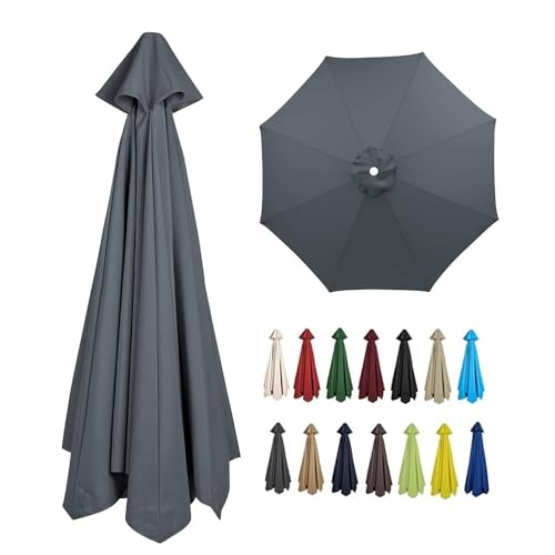 AGKANVCVNT 200cm 230cm 250cm 300cm Toldo De Recambio De Sombrilla 8 Varillas Cubierta De Recambio para Sombrilla De Playa Patio Jardín, Funda De Repuesto Protección UV 30+(Gray,2.5m/8ft)