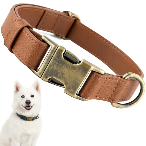 Image of B&F Dog Collar for Medium Dogs Silicone Leather Dog Collars Soft Flexible Waterproof Odor-Proof Durable Thick Classic Adjustable Pet Puppy Collar (Brown, Medium (12.5-20 inch Neck))