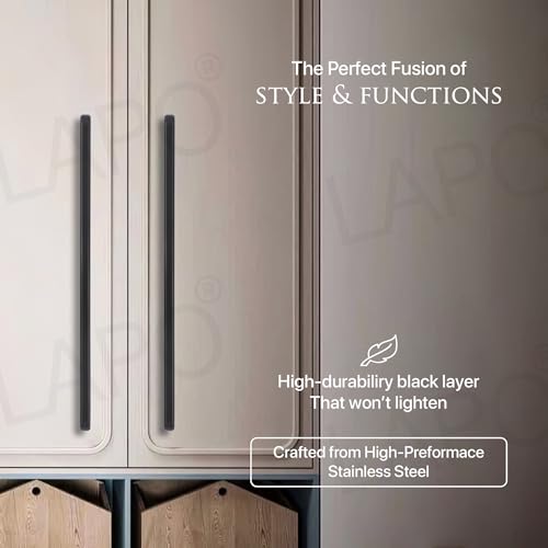 Image of LAPO 3 Piece Cabinet Handles for Cupboard Drawer, 18 Inch Pulls for Pooja Mandir, Wardrobe (450mm, Black Finish, 3 Years Warranty)