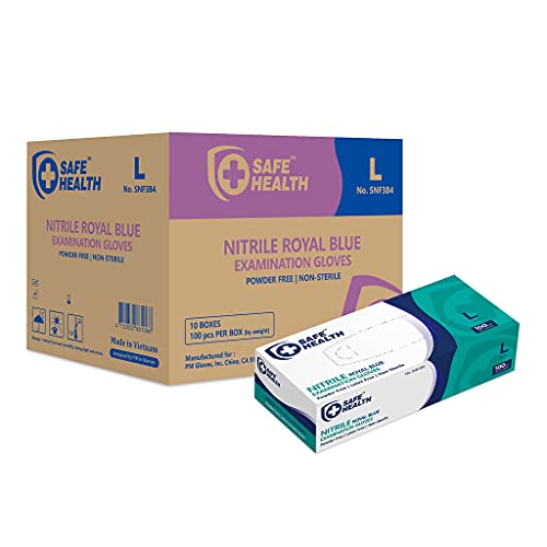 SAFE HEALTH Blue Nitrile Exam Gloves-Large  3.5 Mil Case of 1000 