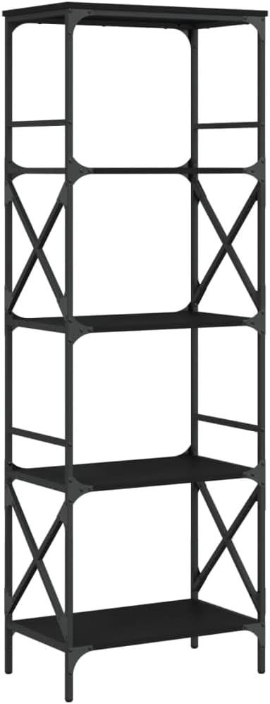vidaXL Bookcase 4-Tier, Bookshelf Display Cabinet, Storage Book Cabinet for Office Living Room, Industrial Style, Black Engineered Wood