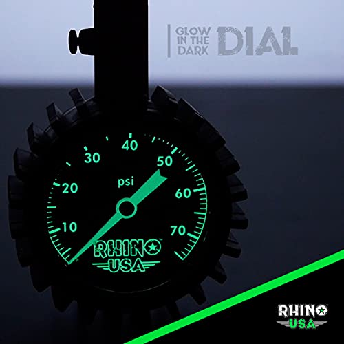 Rhino Usa Heavy Duty Tire Pressure Gauge (0-60 Psi) - Certified Ansi B40.1 Accurate, Large 2" Easy Read Glow Dial, 360 Swivel Head, Solid Brass Hardware, Best For Any Car, Truck, Motorcycle, Rv... #TOP1