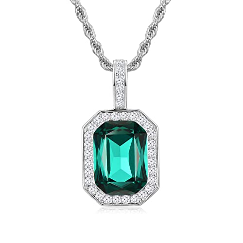 Square Crystal Necklace For Wife Gilrs S925 Sterling Silver Necklaces Birthstone Gifts For Women Girlfriend Mom Sisters Her On Birthday Anniversary Christmas New Year Valentines Day Mother's Day-May #TOP29