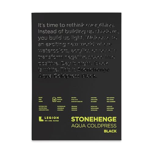 Stonehenge Aqua Black Medium Weight Medium Weight Pad, 140lb, Coldpress, 10 x 14 Inches, 15 Sheets for Wet and Dry Media