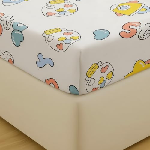 Image of Filymore Space Bedsheet Made with Microfiber Wrinkle Free Soft Hypoallergenic with Tc 240 | Cartoon Printed Double Bed Queen /King Size for Kids (90x90 Inches /Boys Girls Room)(Cream)
