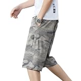 [uptoyou] ハーフパンツ メンズ 5分丈 カーゴパンツ 綿100% 速乾 冷感 抗菌防臭 大きいサイズ ショートパンツ 無地 アウトドア 作業着 カジュアル 通勤通学 快適 半ズボン 7分丈 短パンツ 夏(XL カモフラージュ柄のライトグレー)
