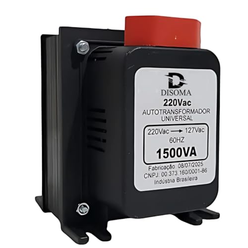 Transformador de Voltagem Bivolt 1500VA Disoma – 110V para 220V e 220V para 110V, com Protetor Térmico e Acabamento Metálico Suporta até 850W