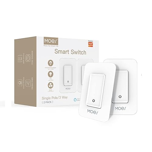 MOES Interruptor inteligente de 3 vías, interruptor de luz inteligente WiFi de 2.4 GHz compatible con Alexa y Google Home, requiere cable neutro,