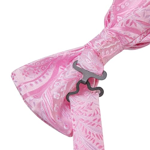 Image of Dubulle Mens Paisley Striped Bowtie Set Pre-tied Bowtie for Men and Pocket Square Set Wedding Business