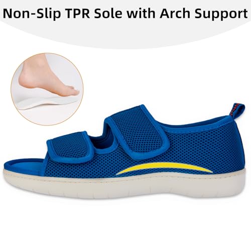 Image of WALKFUN Men's Slippers with Arch Support, Adjustable Open Toe Shoes for Men, Diabetic Sandals with Memory Foam for Plantar Fasciitis