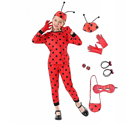 GREAHWD Mädchen Ladybug Kostüm, Halloween Karneval Maskerade Fantasy Marienkäfer Kostüm Set 3-10 Jahre Kinder Erstaunliches Geschenk Cover