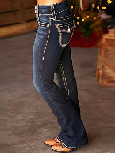 Flamingals Boot Cut Jeans for Women Mid Waist Trendy Tummy Control Flare Denim Pants Blue4