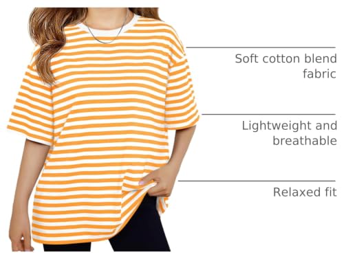 Image of Haloumoning Girls Striped Short Sleeve T Shirts Kids Summer Oversized Tops Casual Crewneck Tees 5-14 Years