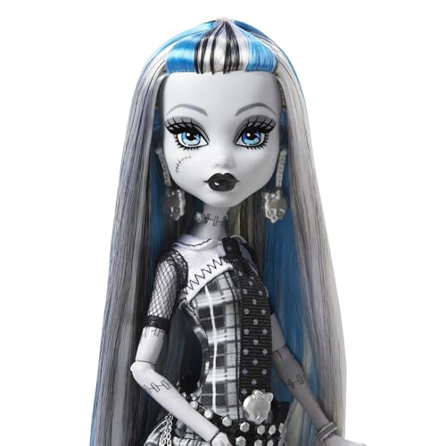 Image of Monster High Reel Drama Doll, Frankie Stein in Black and White, Collectible Reproduction with Doll-Size and Life-Size Posters, Horror Flick Theme