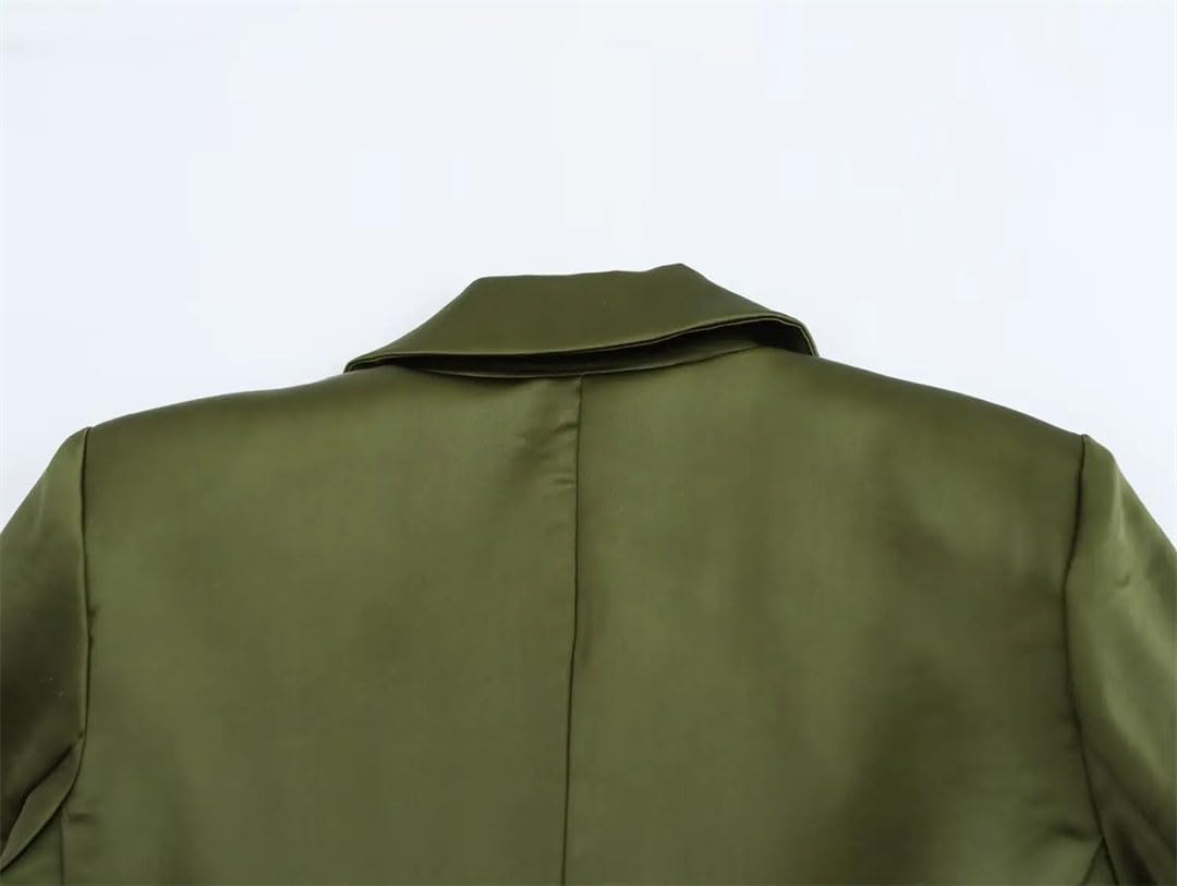 Women Elegant Satin Lapel Double Breasted Blazer Pant Set Dinner Party Blazer Set