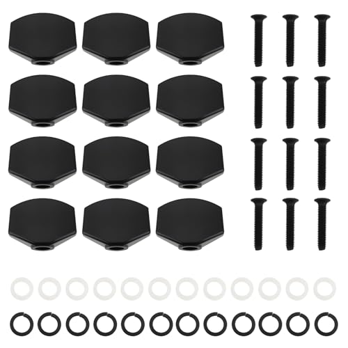 YINETTECH 12Pcs Guitar Tuning Key Buttons Tuning Machine Knobs for Acoustic Guitar 4x3.8mm/17x12.8mm Black