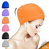 Reducir Agua llegar y no están completamente secos: Con nuestra tecnología innovadora, los gorros de baño de silicona funcionan muy bien para reducir más el agua de entering.Protects el cabello de la pérdida de calor, los rayos de sol o de cloro y agua salada y también cuando se tiñen hair.But allí hay gorros de natación son totalmente impermeables. Si necesita un gorro de baño completamente resistente al agua, tenga en cuenta que comprarlo.