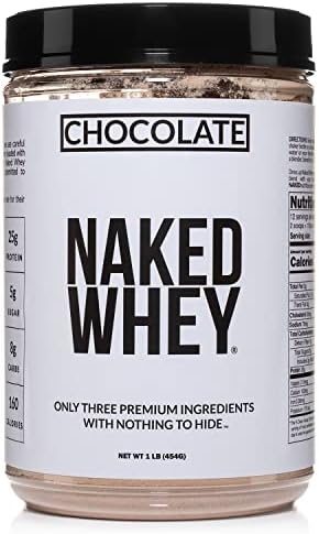Chocolate Naked Whey Protein 1LB - All Natural Grass Fed Whey Protein Powder, Organic Chocolate, and Coconut Sugar - No GMO, No Soy, and Gluten Free, Aid Growth and Recovery - 12 Servings