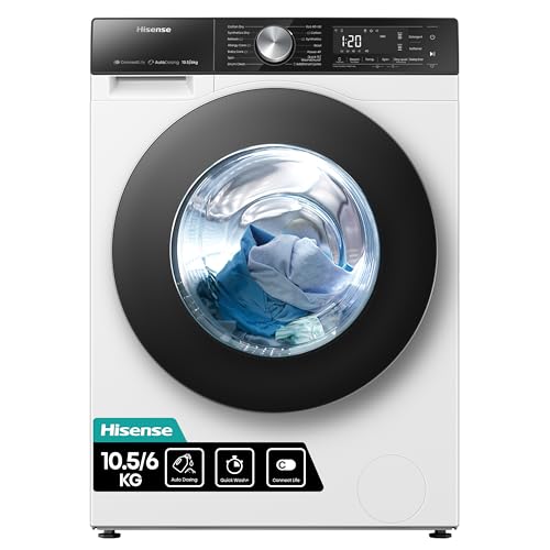 Hisense WD5S1045BW - Lavadora Secadora 2 en 1 con Vapor, Carga Frontal 10,5 Kg Lavado, 6 Kg de Secado, 1400 rpm, Motor Eficiente Inverter, Sistema Antibalanceo, Puerta XL, Serie 5S, Display LED