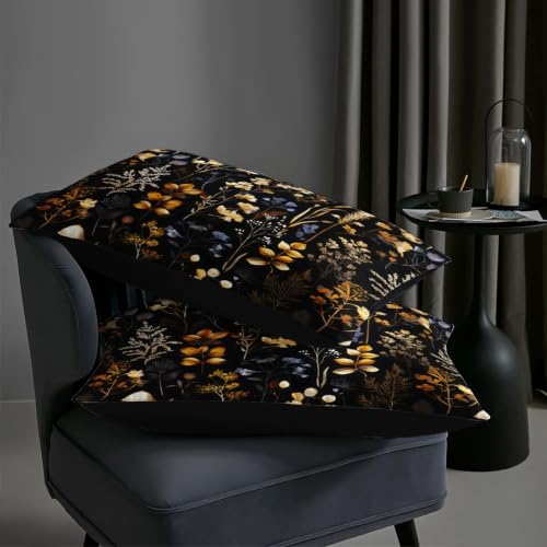 Image of AILONEN Midnight Meadow Full Comforter Set 3 Piece, Amber Floral Bedding, Cream Branch Garden Pattern, Teen Room, 2 Pillowcases
