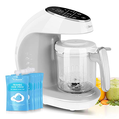 TCBunny Baby Food Maker Processor | 7 in 1 Meal Station with Steam Cooker, Blender, Chopper, Defroster, Reheater, Disinfector, Auto Cleaning Function, 20 Oz Tritan Stirring Cup, White