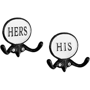 AuldHome Design His and Hers Towel Hooks Set of 2 Cast Iron Rustic Farmhouse Decor Door Wall Hangers