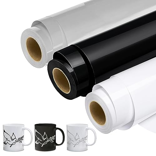 Fasood Selbstklebende Vinylfolie Plotter | 3 Stück Set - 30,5cm x 305cm | Permanentes Plotterfolie Selbstklebend, Selbstklebende Folie Vinyl für Bastelprojekte & Scrapbooking (Schwarz & Grau & Beige)