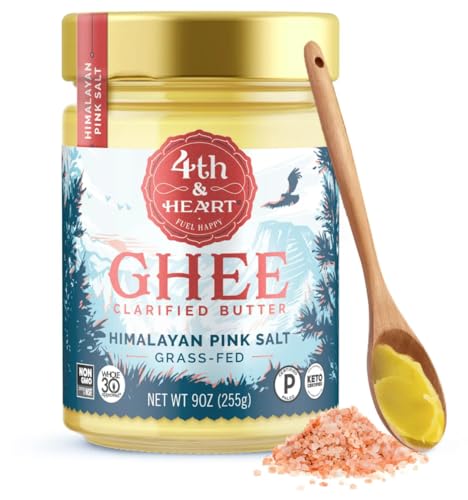 4th & Heart Himalayan Pink Salt Grass-Fed Ghee, Clarified Butter, Keto Pasture Raised, Non-GMO, Lactose and Casein Free, Certified Paleo (9 Ounces)