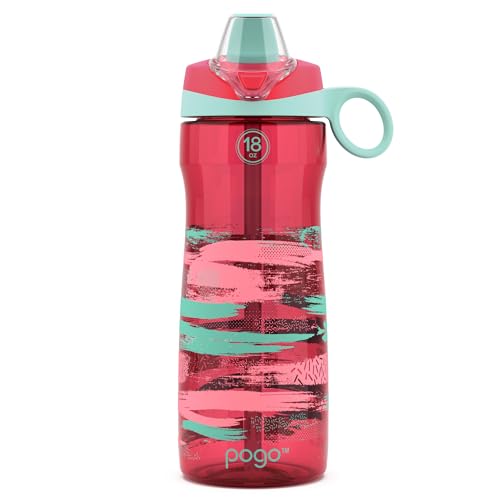 Image of Pogo BPA-Free Tritan Kids Water Bottle with Silicone Soft Straw, Pink Paint, 18 oz.