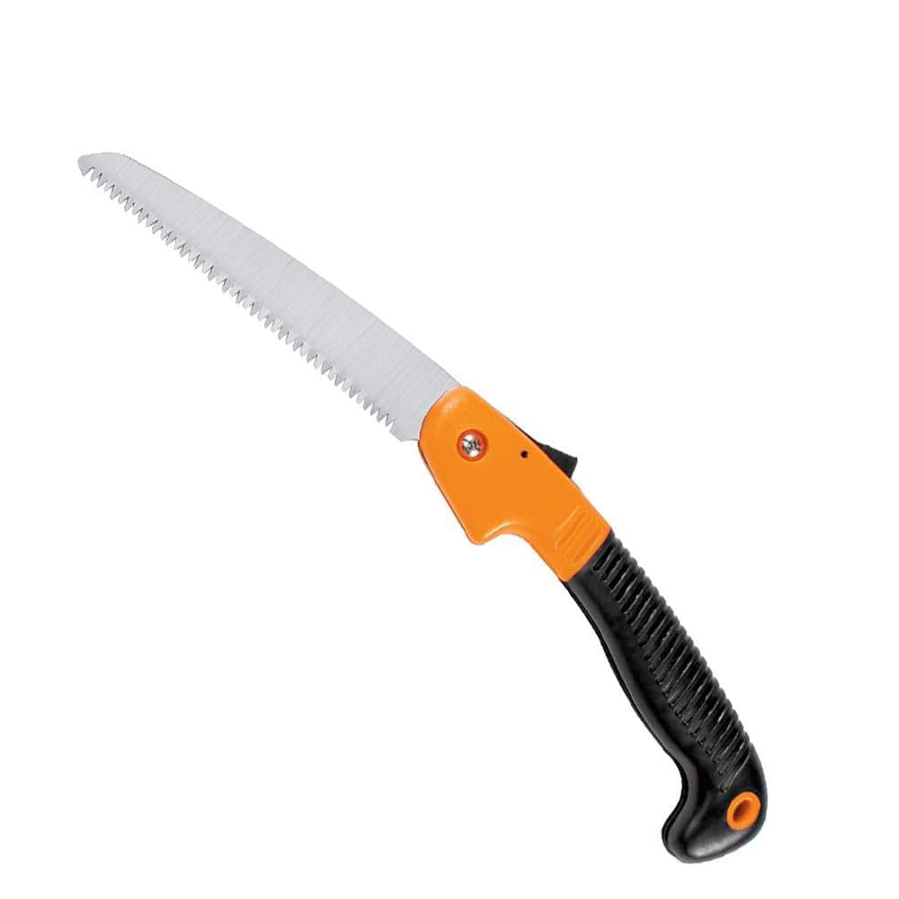 Garth Folding Saw, 8 inch Blade Hand Pruning Saw with safety lock for Camping, Gardening, Wood Cutting, Tree Trimming, Foldable Design Pocket Saw, Hand Powered Black and Orange