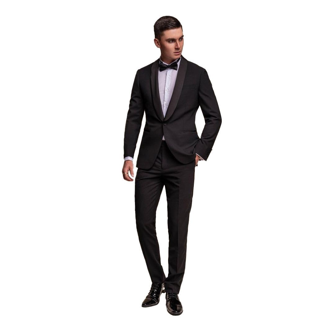 Smoking da uomo nero in 2 pezzi con collo a scialle