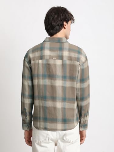 Image of THE BEAR HOUSE Men's Brown Checked Relaxed Fit Cotton Casual Shirt