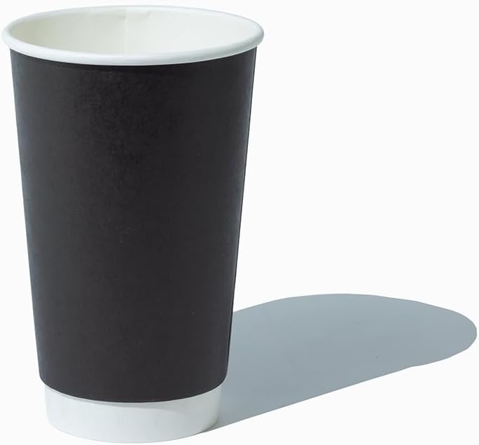 UNIQ 500-Count 16 oz Double Wall Black Paper Coffee Cups | Durable Hot Drink Cups for Coffee, Tea, Hot Chocolate & More