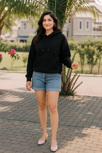 Image of Women Sweatshirt with Hoodies, Hooded Neck Regular Fit Long Sleeve Womens,Solid Hooded Cotton Fleece for Women