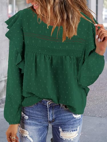 BETTE BOUTIK Womens Boho Fall Long Sleeve Shirts Crewneck Dressy Casual Blouses Trendy Flowy Tops