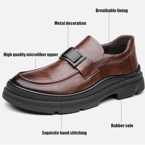 Image of Men's Leather Round Toe Platform Slip-On Oxford Shoes,Fashion Metal Decoration Business Loafers Casual Formal Work Driving Shoes
